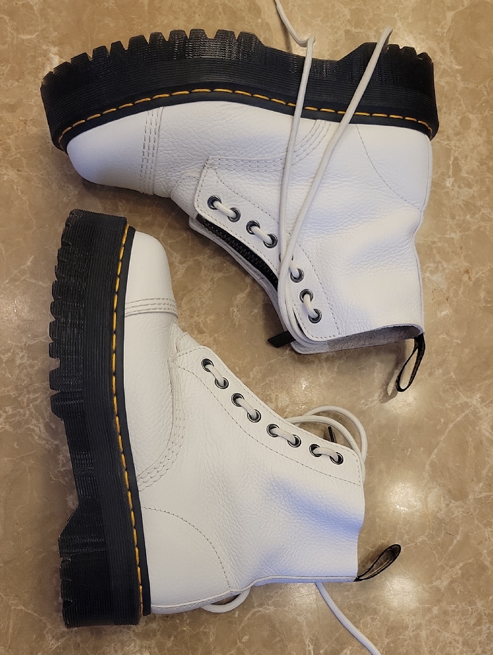 Dr. Martens Sinclair White Platform Leather Zip Combat Boots - Women, 8